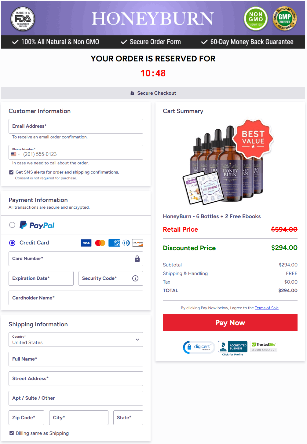 HoneyBurn Order Page